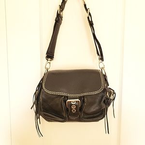 Roots Double Buckle Cross Body Leather bag in Black, lightly worn